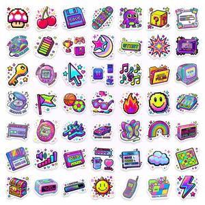 Autocollants rétro pour jeux pixelés, 50 pièces, autocollants en vinyle vintage pour ordinateur portable, skateboard, bouteille d'eau, décoration pour joueurs - Product Image 2