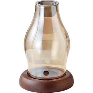 Brûleur d'encens à <span class=keywords><strong>huile</strong></span> <span class=keywords><strong>essentielle</strong></span> en bois rétro, aromathérapie, fonte de cire, <span class=keywords><strong>lampe</strong></span> à parfum avec verre pour porte-bougie aromatique - Product Image 4