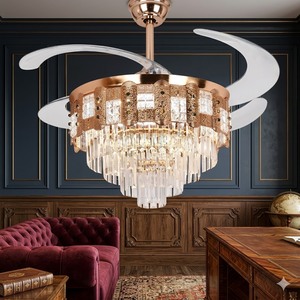 Modern Crystal LED <b>Ceiling</b> Fan with Retractable Blades <b>Remote</b> <b>Control</b> Silent Chandelier <b>Light</b> for Bedroom Living Decors - Product Image 1