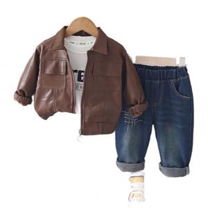 Nuovi Completi Primaverili 2026 <span class=keywords><strong>per</strong></span> Bambini e Bambine, Giacca in Ecopelle <span class=keywords><strong>per</strong></span> Ragazzi, Set 3 Pezzi, Abbigliamento alla Moda <span class=keywords><strong>per</strong></span> Bambini Piccoli Primavera Autunno - Product Image 5