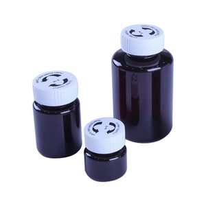 60ml 100ml 150ml 200ml Amber Child Resistant Push Down and Turn PET Plastic Pill Bottles with Printed Cap