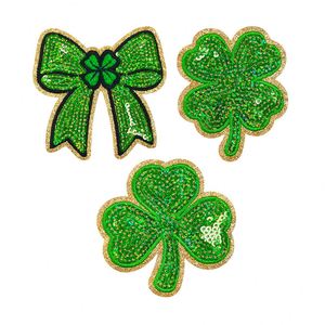 Nouvelle broderie thermocollante à sequins, trèfle à quatre feuilles, série verte à 3 nœuds, patch porte-bonheur pour la Saint-Patrick, pour la décoration de vêtements et de chapeaux - Product Image 2