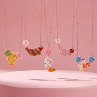 Collar de Cadena de Eslabones de Acero Inoxidable Chapado en Oro de 18K con Diseño de Pollo, Fresa y Flor, Antideslustre, Venta al por Mayor