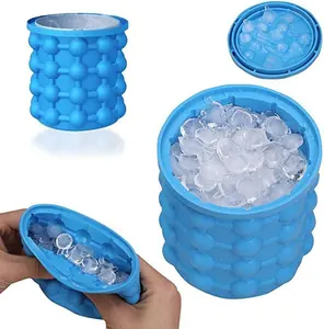 HSM, nuevo diseño, gran oferta, nuevo producto, fabricante azul portátil redondo, cubo de hielo grande de silicona, molde para cubitos de hielo, bandejas de hielo