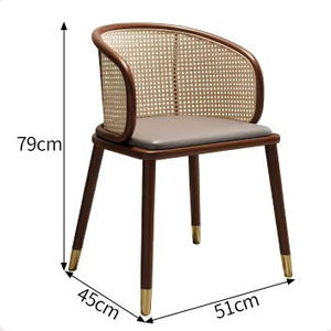 Chaise de salle à manger à dossier en rotin avec assise rembourrée verte et pieds en bois à embouts dorés – Mobilier moderne pour restaurant et maison - Product Image 4