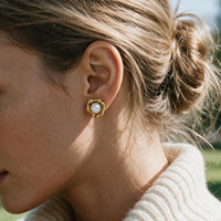 Boucles d'oreilles en acier inoxydable plaqué or 18 carats avec perles pour femme, monture carrée irrégulière, style vintage, délicates, cadeau de fête, vente en gros, OEM