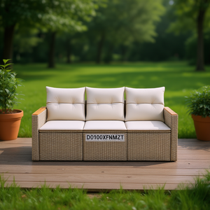 Ensemble de canapés de jardin beige D0100XFNMZT 3 places en rotin, mobilier d'extérieur contemporain résistant aux intempéries - Product Image 2