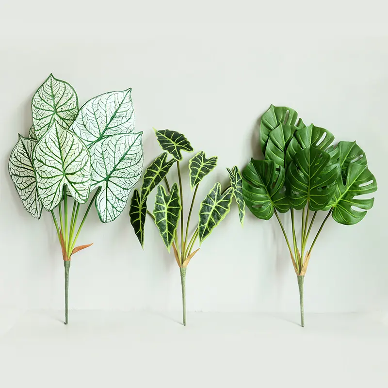 Artificial Plant Leaves7 Cabeça Látex Monstera Folhas Folhas para Luau Party Jungle Table Deixar Decorações