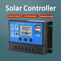 Contrôleur de charge solaire PWM 10A/20A/30A 12V/24V automatique avec écran LCD et double port USB pour régulateur de batterie de lampadaire solaire photovoltaïque hors réseau