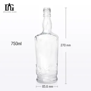 High Quality Whisky Rum 750ml Glass Bottle Brandy Bottle glass bottle wine liquor globe whisky decanter