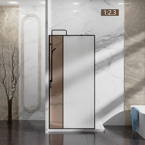 Puerta de <span class=keywords><strong>Ducha</strong></span> Sin Marco con Diseño Nuevo de ROYO, <span class=keywords><strong>Media</strong></span> Ranurada con Cristal Gris - Product Image 2