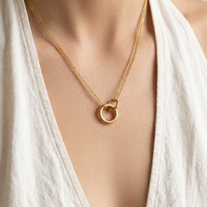 Collier en acier inoxydable étanche plaqué or 18 carats PVD, pendentif rond géométrique, collier tendance pour femmes - Product Image 4