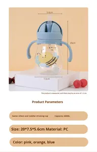 Tasse <span class=keywords><strong>d</strong></span>'<span class=keywords><strong>apprentissage</strong></span> pour bébé avec paille, motif dessin animé mignon, anti-étouffement, à gravité, avec poignée résistante aux hautes températures pour enfants - Product Image 6