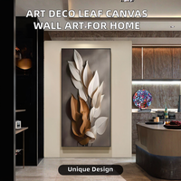 Tableaux muraux imprimés sur toile, design feuilles verticales Art Déco, avec cadre noir/doré, pour salon, décorations d'intérieur, vente en gros