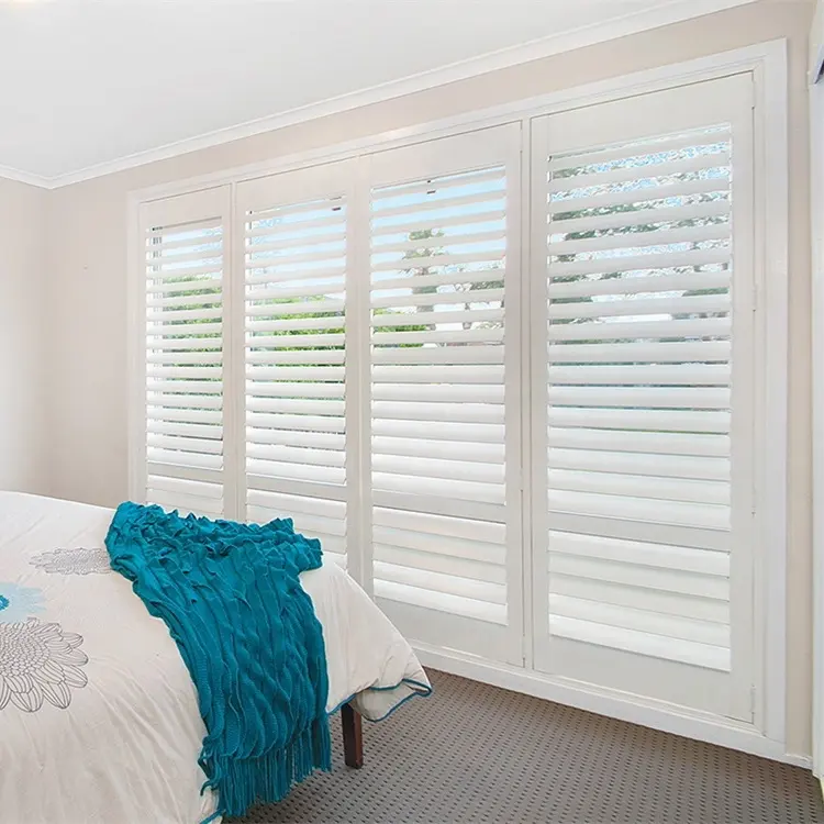 Avustralya standart menteşeli yatak odası beyaz PVC ahşap panjur