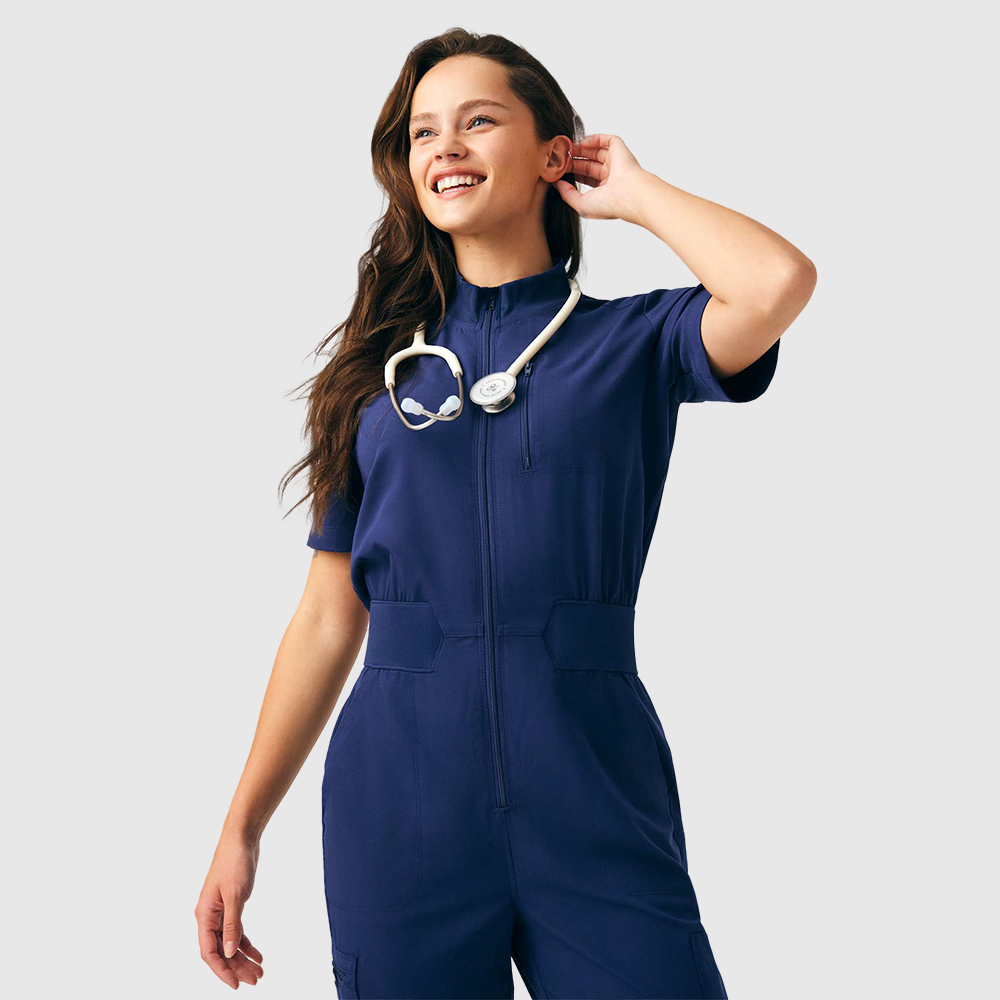 Navy Blue Medical Uniform Scrubs Set Plus Size Custom