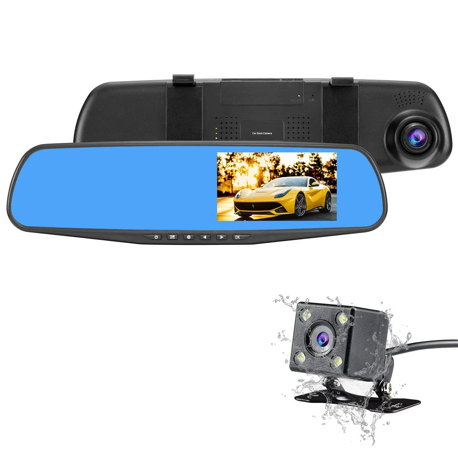128G memory cycle recording 4.3 inch IPS screen Full HD 1440P car video recorder dash cam dual lens rearview mirror camera