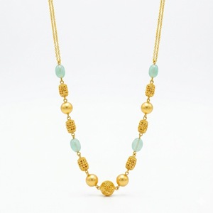 Collar Mala Antiguo de Plata 925 con Cuentas Verde Agua y Diseño de Cuentas Doradas, Joyería Étnica Tradicional para Mujer - Product Image 1