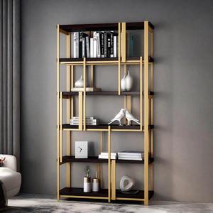 Estantería Moderna de Acero Inoxidable y Madera Sólida de Varios Niveles para Sala de Estar, Muebles de <span class=keywords><strong>Hotel</strong></span>, Estudio, Estante Abierto con Marco Metálico - Product Image 2