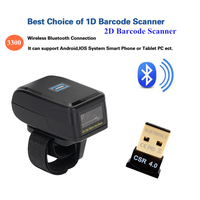 YHDAA Mini Lector de Códigos QR Inalámbrico Bluetooth Portátil 3 en 1, Escáner de Códigos de Barras 2D con Anillo para el Dedo