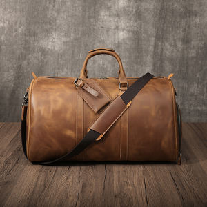 Style vintage fermeture à glissière unisexe en cuir véritable sac <span class=keywords><strong>de</strong></span> sport <span class=keywords><strong>week</strong></span>-<span class=keywords><strong>end</strong></span> voyage bagages sac à main avec étui à chaussures - Product Image 2