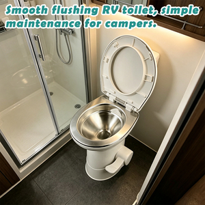 WC à décharge par gravité RV avec pédale en acier inoxydable, cuvette blanche pour caravane, <span class=keywords><strong>camping</strong></span>-<span class=keywords><strong>car</strong></span>, remorque – Pièces de rechange pour toilettes - Product Image 6