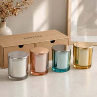 Vases à bougies en verre électroplaqué avec couvercle métallique de luxe, pots à bougies vides multicolores pour la décoration et les parfums d'intérieur