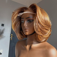Perruque Bob Double Drawn de Luxe en Cheveux Humains, Dentelle Transparente 13*4 13*6 5*5, Densité 250, Couleur Marron, 12 Pouces, pour Femmes Noires