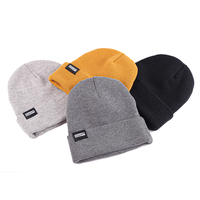 Custom grigio/nero etichetta tessuta unisex slouch lavorato a maglia di lana merino beanie cappello