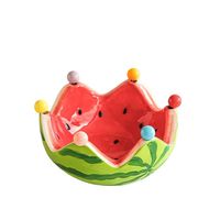Ensemble de fourchettes et bol à fruits en céramique créatif et mignon en forme de pastèque, compatible micro-ondes, pour la maison, le salon et la table basse