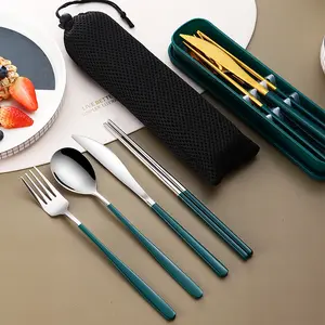 Reusable Cutlery Stainless Steel Flatware Set Portable Chopstick Spoon and Fork Travel Camping Cutlery Set with Case