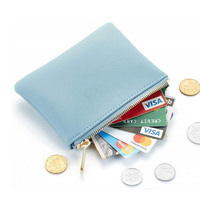 Dompet koin Mini wanita, dompet kulit lembut pemegang kartu ritsleting koin