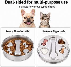 Eco-friendly 304 Stainless Steel Slow <b>Feeder</b> Bowl Anti-Choke Design for Healthy Eating of Dogs and <b>Cats</b> Solid Pattern - Product Image 3