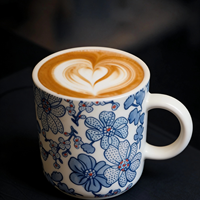 Cangkir Camellia Lukisan Minyak Embos Lukis Tangan Vintage Relief Tanaman & Bunga untuk Susu, Air, Teh Sore, Latte Art, Kopi