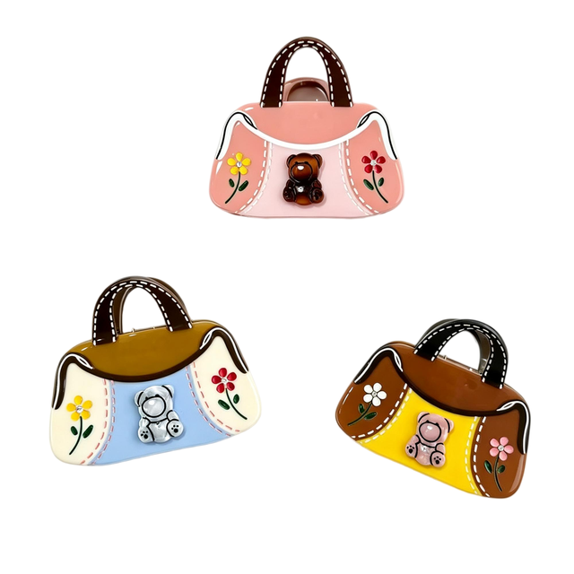 Cartoon Bag Bear Spliced Acetate Hair Claw Luxury Rhinestone Inlaid Shark Clip Cute Women Updo Bun Hair Accessories