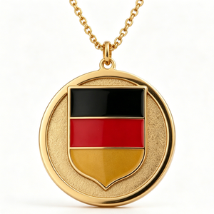 Médaille en alliage de zinc plaqué or avec design de drapeau allemand en émail, pendentif circulaire souvenir - Product Image 2