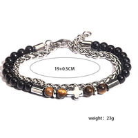 Bracelet croix en acier inoxydable pour homme, chaîne perlée multi-brins, couleur argent, perles noires et brunes, bijou cadeau