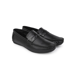 Mocassins en cuir véritable noir pour hommes, élégants, confortables, faciles à enfiler, chaussures décontractées et habillées - Product Image 1