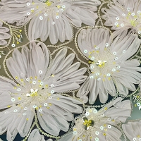Tissu en dentelle florale 3D avec appliques, paillettes et perles pour robe de mariée, robe de soirée