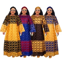 Robes africaines personnalisées H&D BS019 pour femmes, robe longue traditionnelle brodée en Bazin, robe maxi tendance