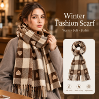 Écharpe d'hiver surdimensionnée à motif de cœur à carreaux pour femmes, châle à franges doux et chaud, accessoire de mode 195x35cm 195x70cm