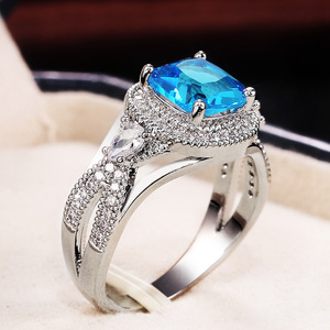 Anello Statement Blu Mare da Donna, Lusso, a Goccia, Geometrico, Aperto, Regolabile, in Lega, Elegante, Stile Fidanzamento, Gioiello alla Moda - Product Image 2