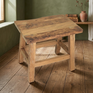 Taburete Rectangular de madera de teca reciclada, respetuoso con el medio ambiente, hecho a mano - Product Image 3
