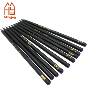 Pensil HB Kustom Kualitas Tinggi, Pensil Hotel Kayu Hitam Matte dengan Berlian untuk Kantor Sekolah dan Rumah, Hadiah Promosi