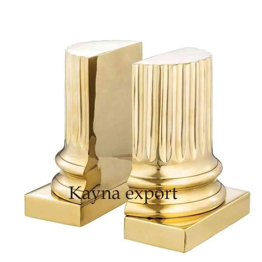 Gold plated pillar bookend best quality metal handicraft casting bookend manufacture and supplier