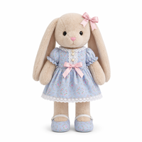 Peluche Lapin Debout avec Robe Florale Amovible et Chaussures, Rembourrage Coton PP, Lavable, Fourrure Crème, Jouet pour Enfants, Cadeau, Personnalisable OEM