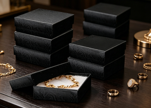 Black Textured Jewelry Gift <b>Boxes</b> with <b>Soft</b> Cotton Lining, Bulk Square Cardboard Storage for Necklaces, Bracelets & Earrings - Product Image 3