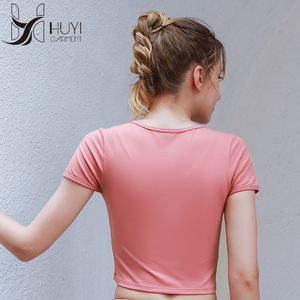 Nuevo estilo de Yoga de manga corta americana <span class=keywords><strong>Europea</strong></span> deportes camisa <span class=keywords><strong>mujer</strong></span>, cuello redondo de corte Slim Fitness camiseta - Product Image 5