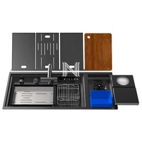 DN Fregadero Inteligente Cuadrado de Doble Cubeta Oculta de Acero Inoxidable 304, 980x450mm, Grifo Hecho a Mano, Purificador de Doble Catalizador, Tapa y Dispensador de Jabón
