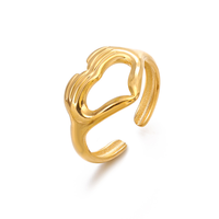 Bijoux romantiques en acier inoxydable de style français Anneaux ouverts réglables en forme de cœur plaqué or 18 carats pour femmes